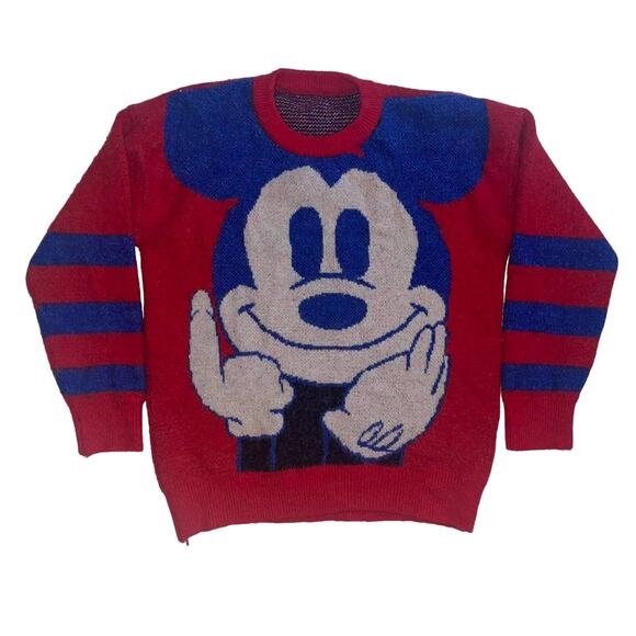 Vintage 90s Disney Mickey Mouse Retro Big Face Knit Sweater - Picture 1 of 4